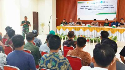 Kegiatan Focus Group Discussion (FGD) Survei Investigasi Desain (SID) Cetak Sawah di Aula Kantor Bupati Simeulue, Desa Air Dingin, Kecamatan Simeulue Timur, Minggu (26/10/2025). (Foto : ist)
