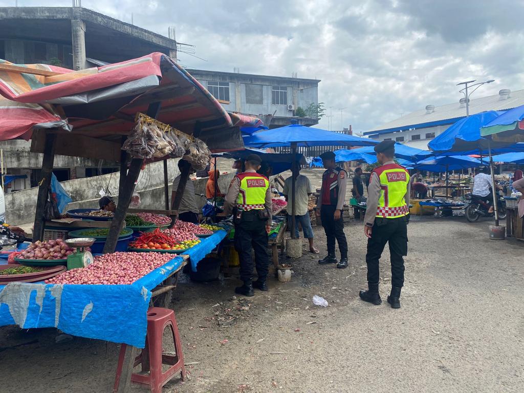 Cegah Penimbunan Sembako, Sat Samapta Polres Langsa Patroli ke Pasar 1 sat