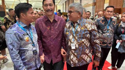 Pj Gubernur Aceh, Bustami dan Luhut Binsar Panjaitan saat mengadiri acara Musyawarah Perencanaan Pembangunan Nasional di Balai Sidang Jakarta Convensional Center. (Foto: Humas BPPA)